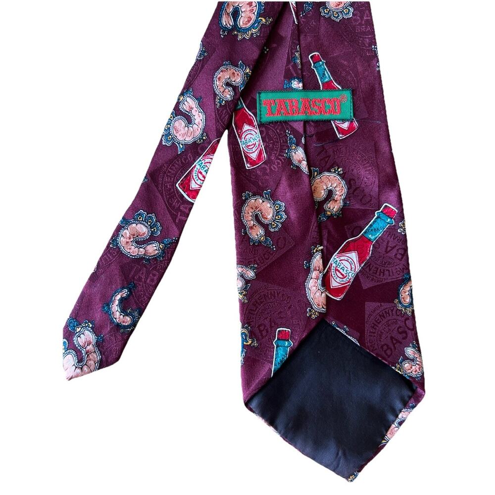 Tabasco Shrimp Neck Tie 100% Silk Made in USA Gulf Coast Shrimp Boil Party Y2K